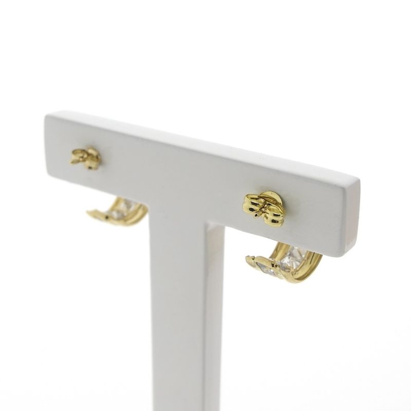 Image 4 of Gold half-round Alliance stud earrings with zirconia