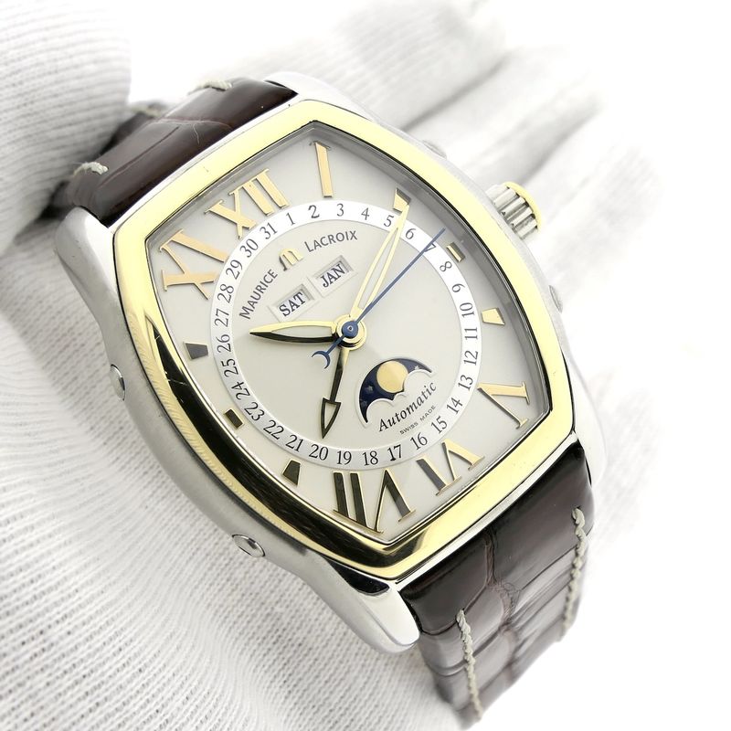 Image 9 of Maurice Lacroix Masterpiece 'Phase de Lune' Tonneau MP6439; Automatic gold/steel men's watch