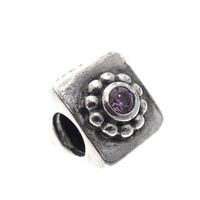 Pandora charm; Silver; Zirconia Flower Amethyst