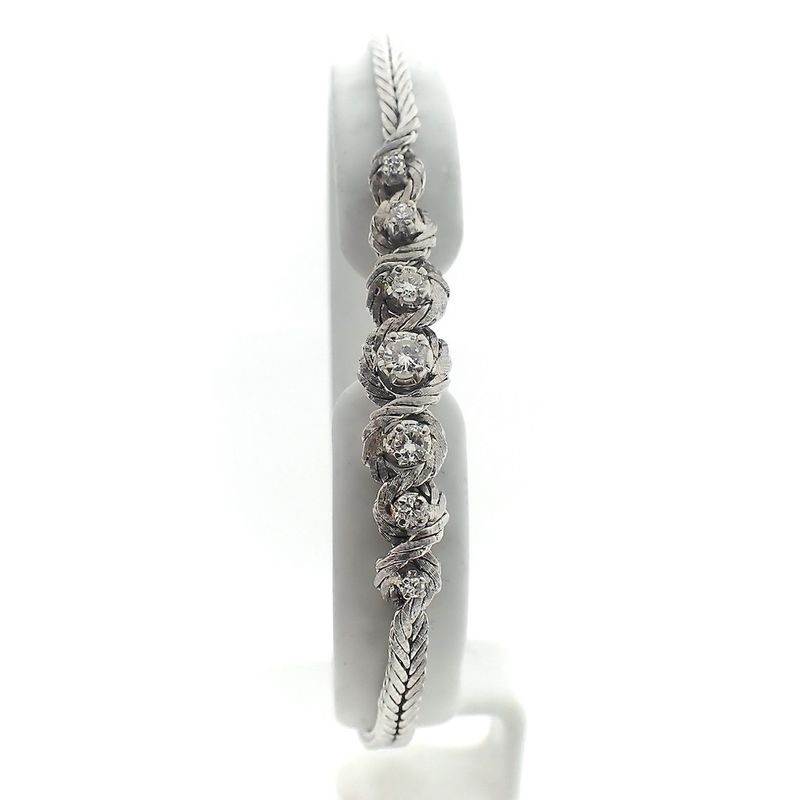 Image 5 of White gold herringbone link bracelet with diamonds; 0.42 ct.