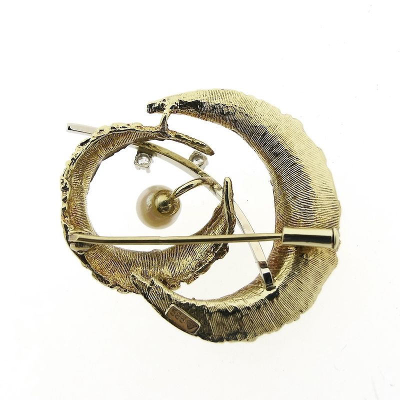 Image 6 of Two-tone gold fantasy brooch with diamond and pearl