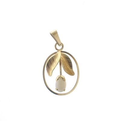 Image 1 of Gold tulip pendant with white opal