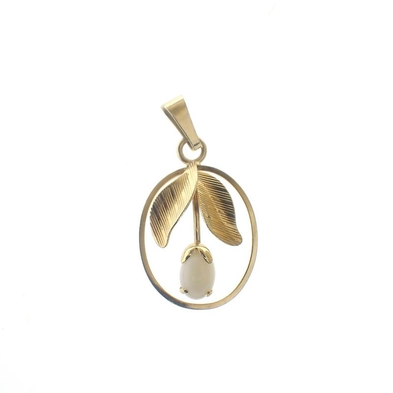 Image 1 of Gold tulip pendant with white opal