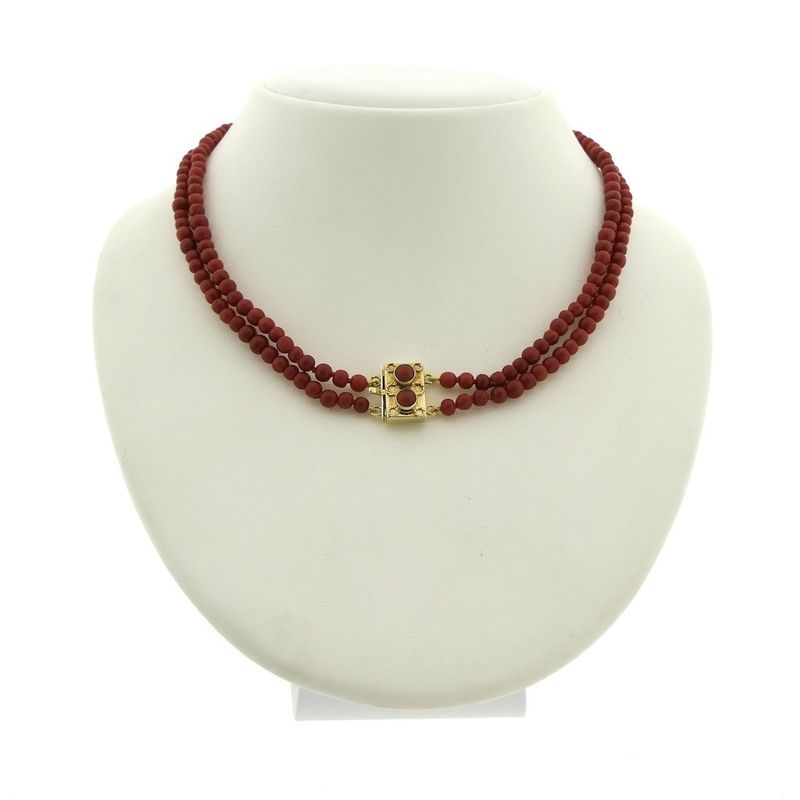 Image 1 of Blood coral bead necklace with gold clasp; Antique | 37 cm