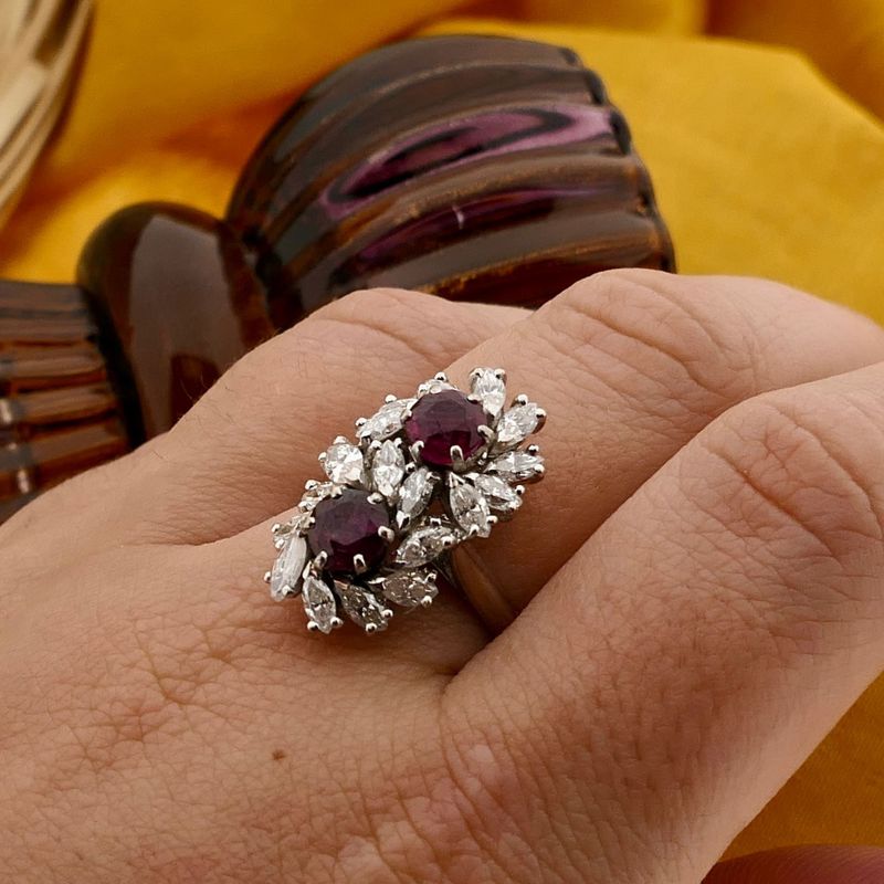 Image 4 of Exclusive white gold cocktail ring with ruby and diamond 0.72 ct.