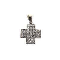 Two-tone pendant of an isosceles cross with zirconia