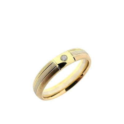 Image 1 of Tricolor gold matte ring with diamond; 0.03 ct.