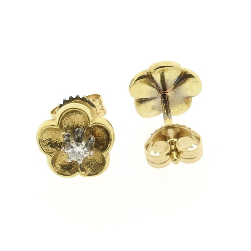 Image 8 of Gold stud earrings of a flower with diamond | 0.06 ct.