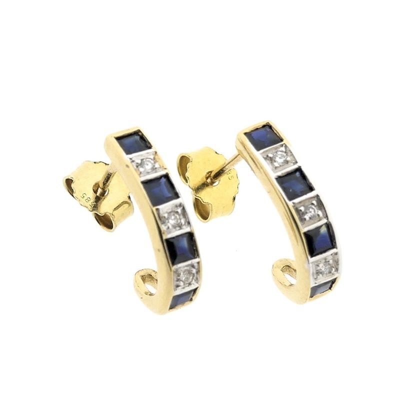 Image 5 of Gold stud earrings with sapphire and diamond | 0.03 ct.