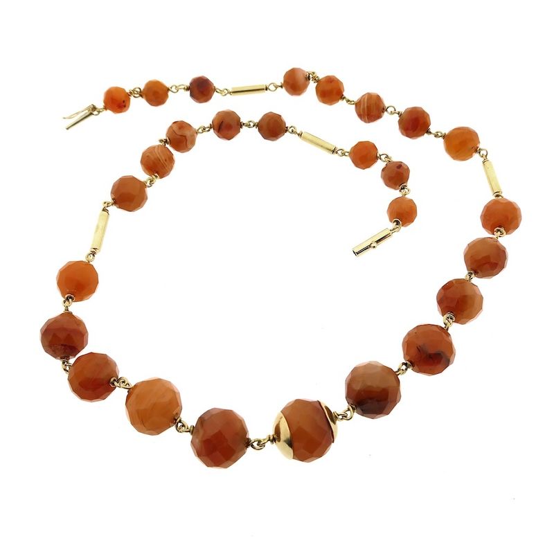 Image 3 of Carnelian bead necklace strung on gold