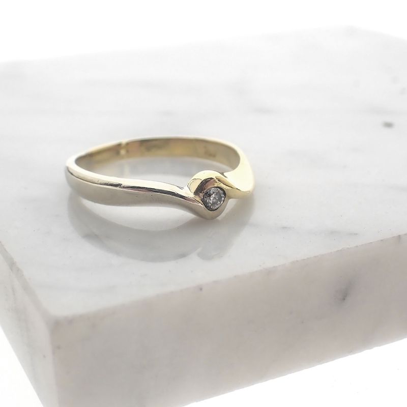 Image 9 of Two-tone gold solitaire ring with diamond; 0.05 ct.