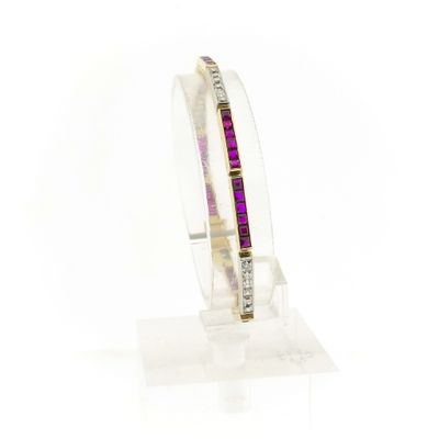 Image 1 of Gold bar link bracelet with rubies and diamonds