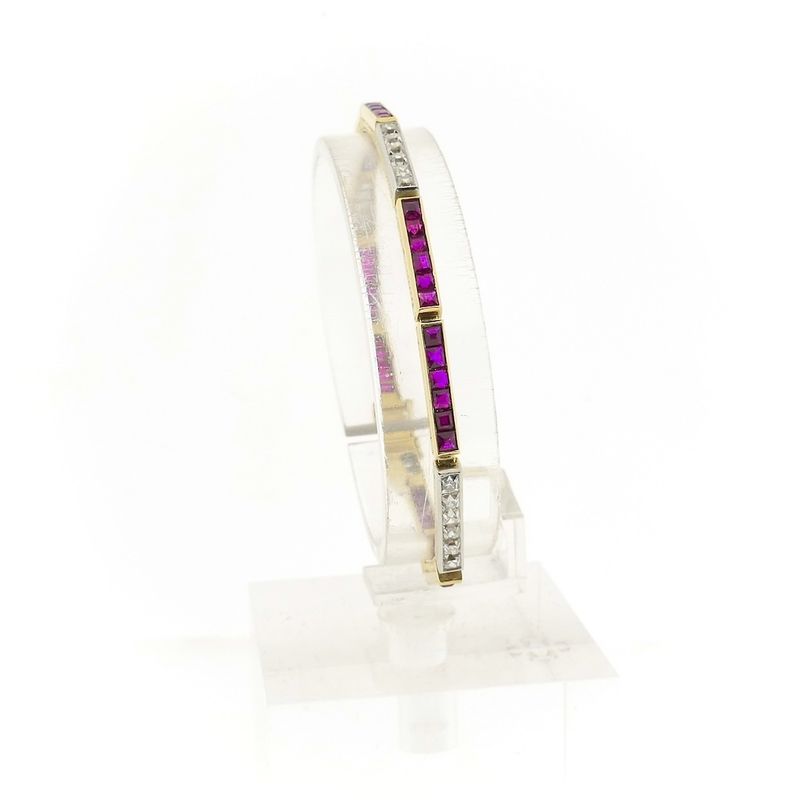 Image 1 of Gold bar link bracelet with rubies and diamonds