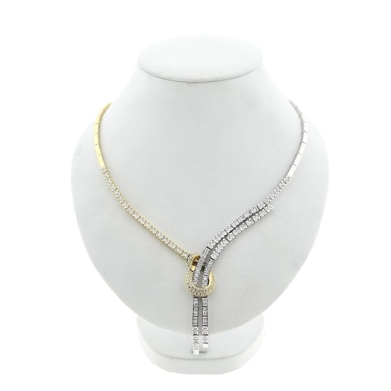 Image 1 of Bicolor Gold Bar Necklace with Zirconia
