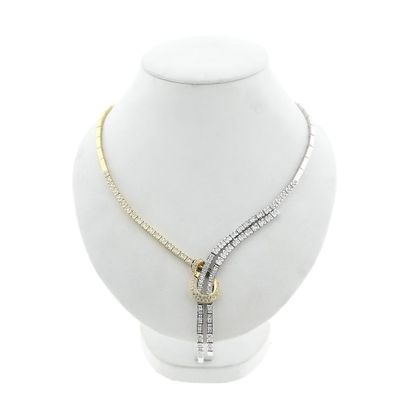 Bicolor Gold Bar Necklace with Zirconia Image 1 of Bicolor Gold Bar Necklace with Zirconia