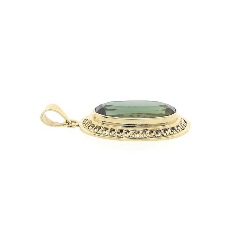 Image 3 of Gold pendant with synthetic green gemstone
