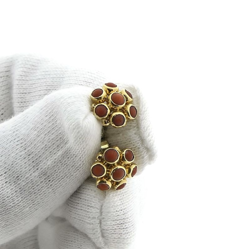 Image 11 of Gold stud earrings with red coral