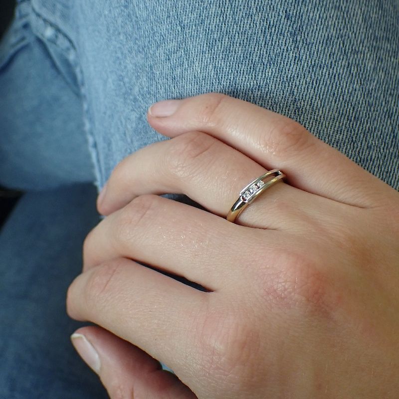 Image 4 of Two-tone gold subtle ring with diamonds; 0.10 ct.
