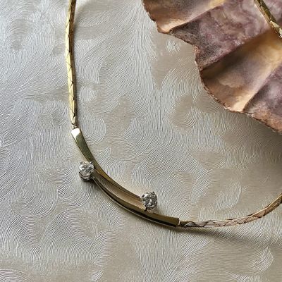 Image 2 of Gold cobra link necklace with diamond; 0.32 ct.