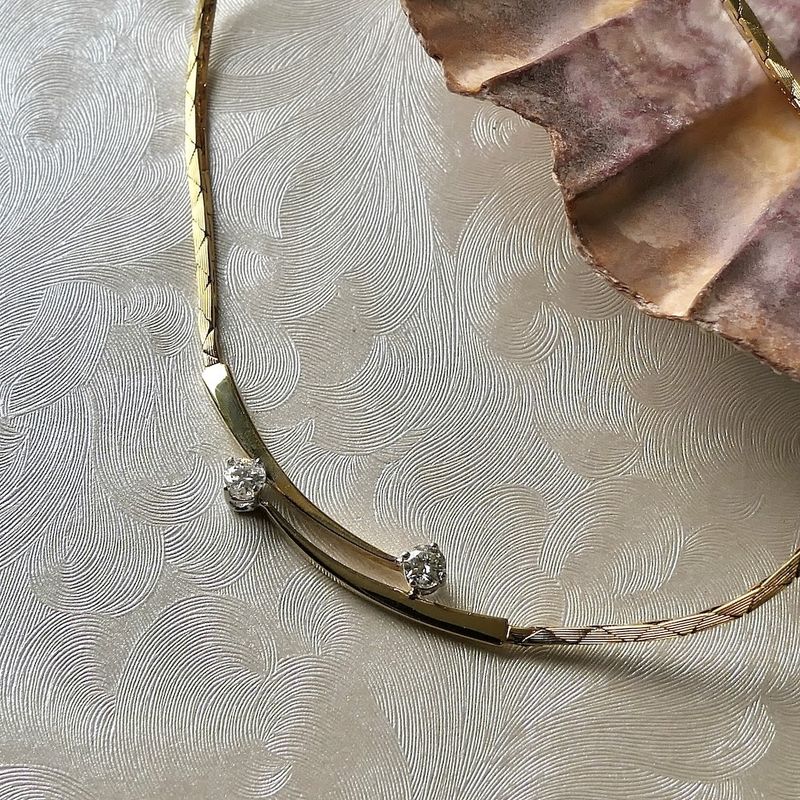 Image 2 of Gold cobra link necklace with diamond; 0.32 ct.