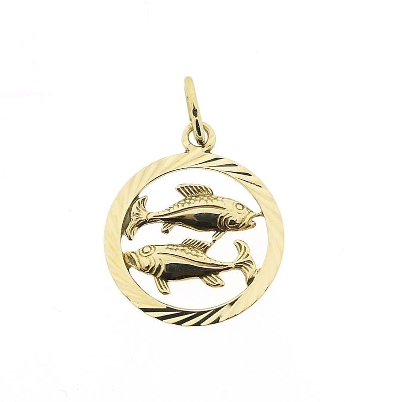 Image 1 of Gold zodiac sign pendant; Pisces