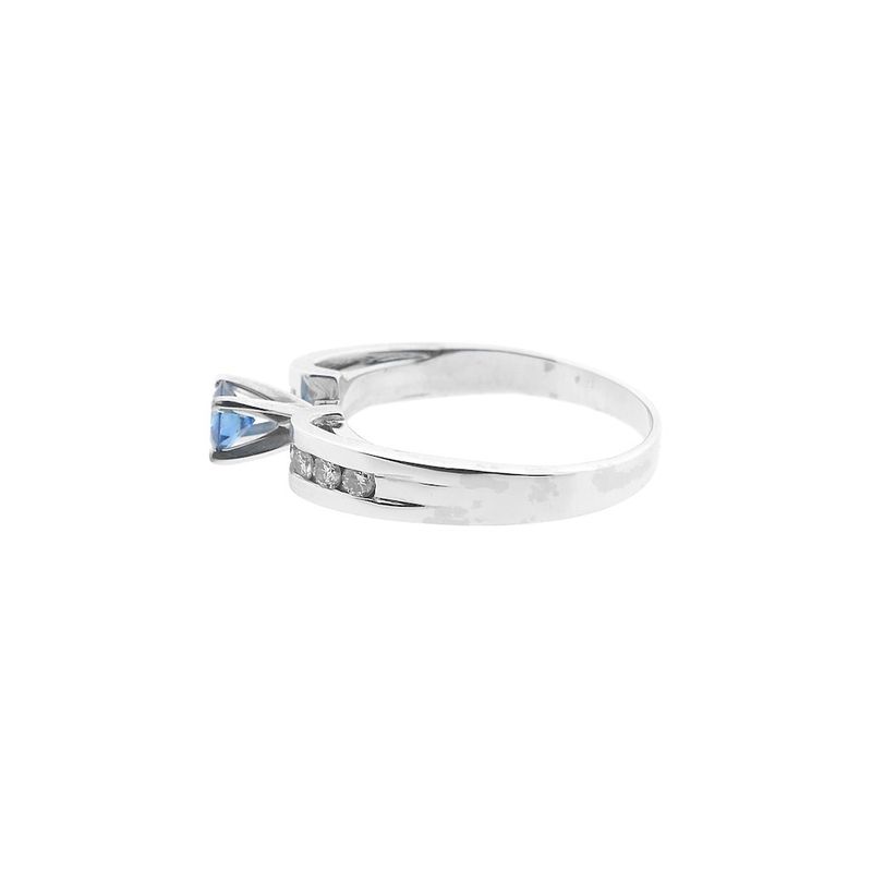 Image 7 of White gold solitaire ring with white and blue diamonds; 0.74 ct.