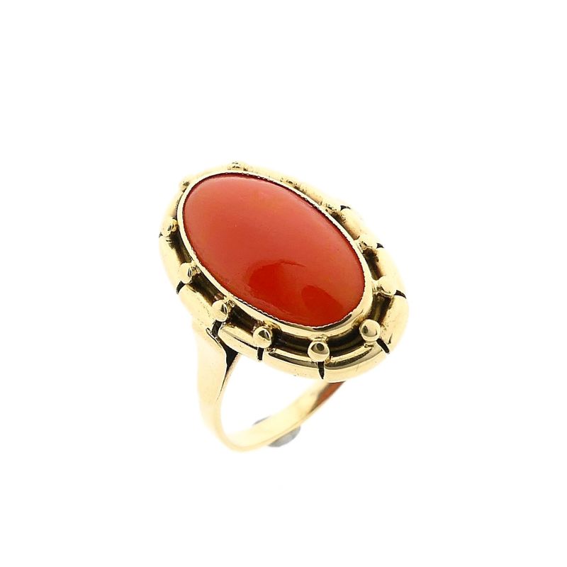 Image 1 of Vintage Gold Ring with Blood Coral