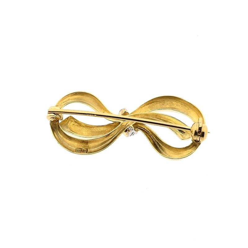 Image 3 of Bicolor Gold Bow Brooch with Diamond; 14 Karat