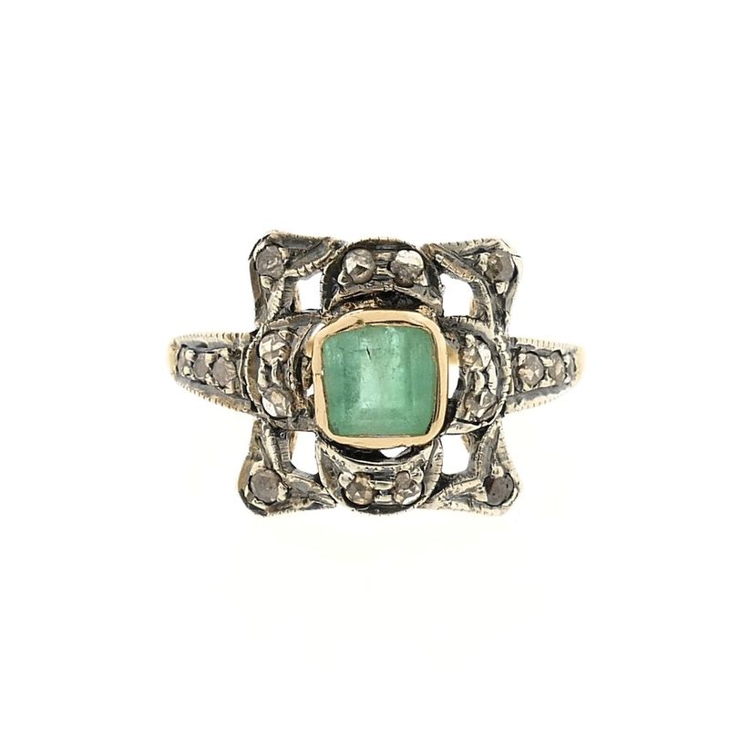 Image 7 of Gold Art Deco ring with emerald and rose-cut diamonds | Approx. 0.18 ct.