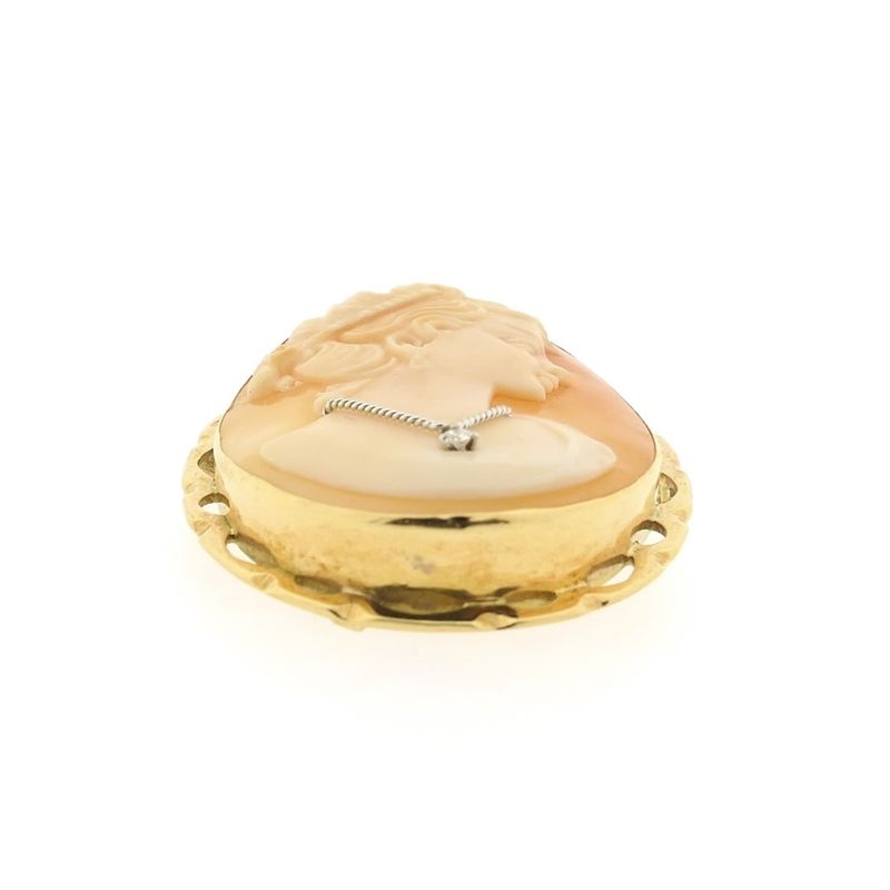 Image 3 of Gold brooch/pendant with cameo and diamond