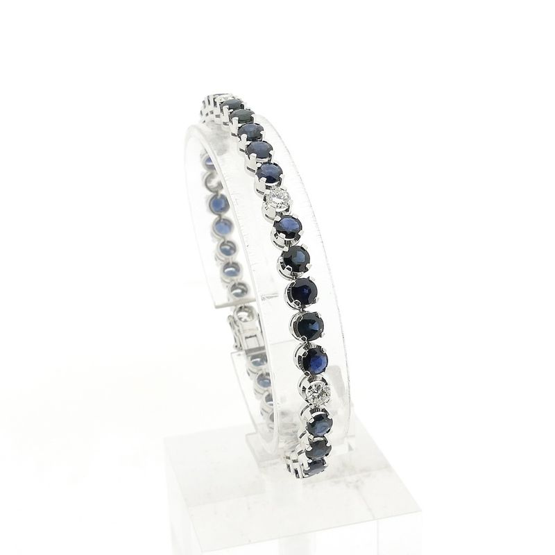 Image 1 of 18K white gold tennis bracelet with diamond and sapphire | 18 cm