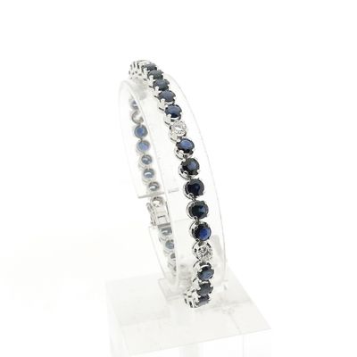18K white gold tennis bracelet with diamond and sapphire | 18 cm Image 1 of 18K white gold tennis bracelet with diamond and sapphire | 18 cm