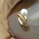 Image 2 of 18 carat gold ring with large pearl and diamonds