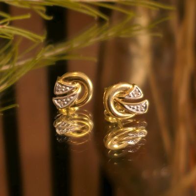 Bicolor gold stud earrings with diamonds Image 2 of Bicolor gold stud earrings with diamonds