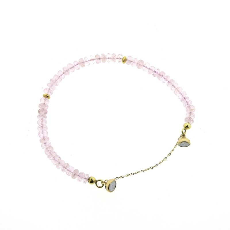 Image 4 of Gold beaded bracelet with rose quartz | 19 cm