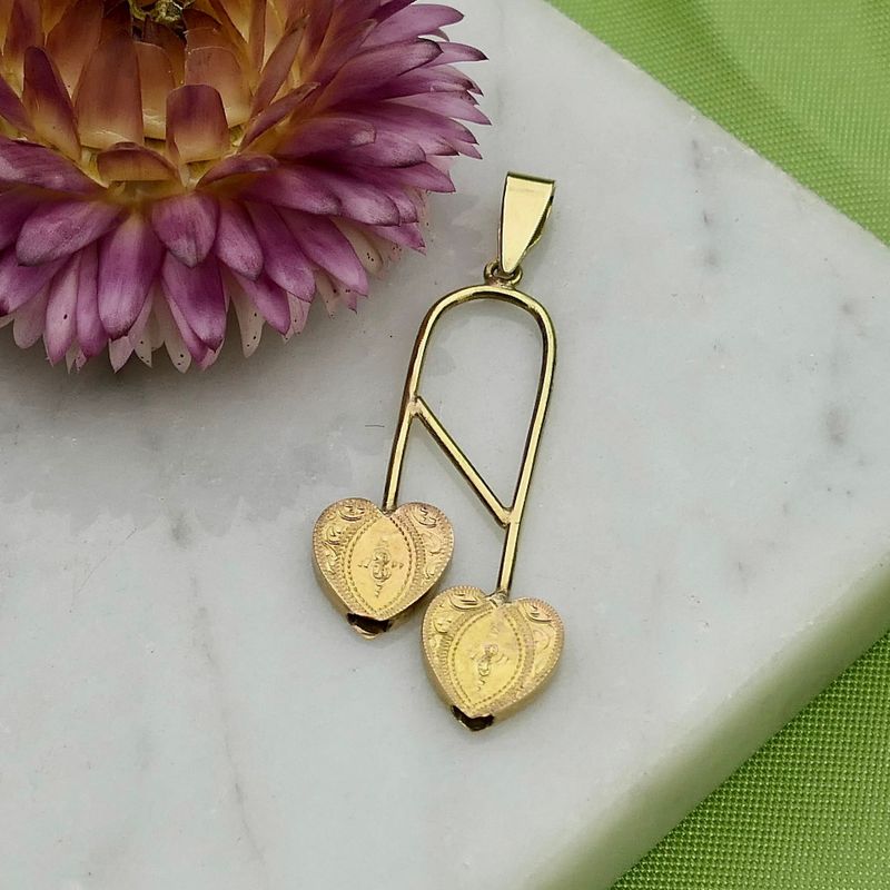 Image 2 of 14 Karat Gold Pendant with Two Hearts