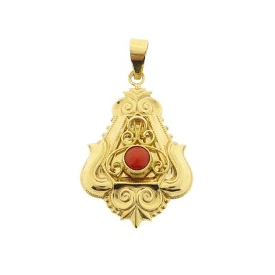Image 1 of Antique gold pendant with blood coral.