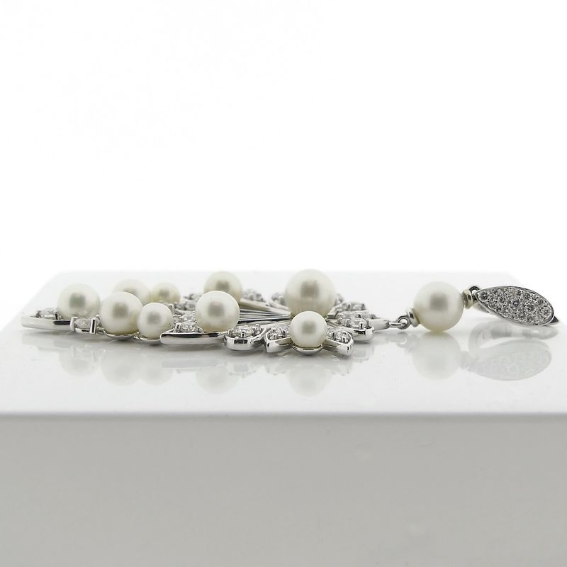 Image 7 of UTOPIA Art Deco white gold earrings with pearl and diamond 3.50 ct.