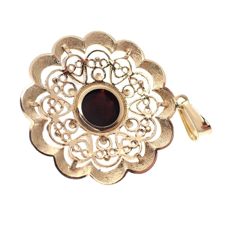 Image 4 of Vintage gold pendant with garnet; filigree technique