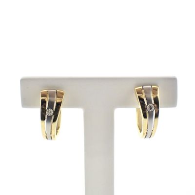 Image 1 of Two-tone gold earrings with diamonds | Ø 17 mm