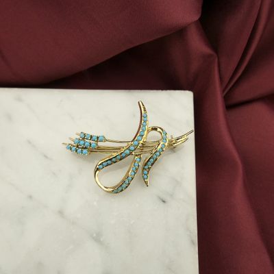 Image 2 of Gold brooch with turquoise