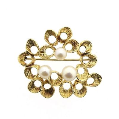 Image 1 of Vintage gold fantasy brooch with pearls