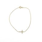 Image 4 of Gold thin anchor link bracelet; Cross with zirconia | 18.5 cm