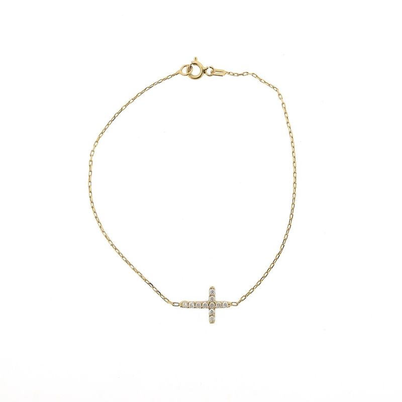 Image 4 of Gold thin anchor link bracelet; Cross with zirconia | 18.5 cm
