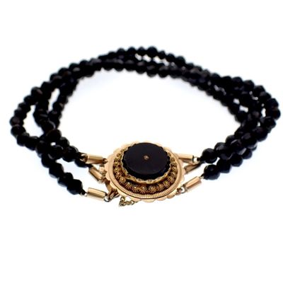 Image 1 of Antique bracelet with onyx and gold decorative clasp