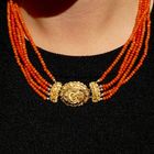 Image 12 of Antique necklace with blood coral and gold cap bell.