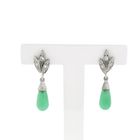 Image 3 of Vintage white gold stud earrings with jade and diamond 0.12 ct.