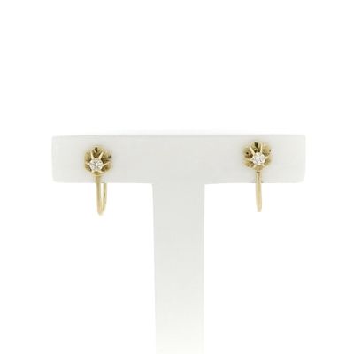 Image 1 of Vintage gold clip-on earrings with diamond; 0.10 ct.