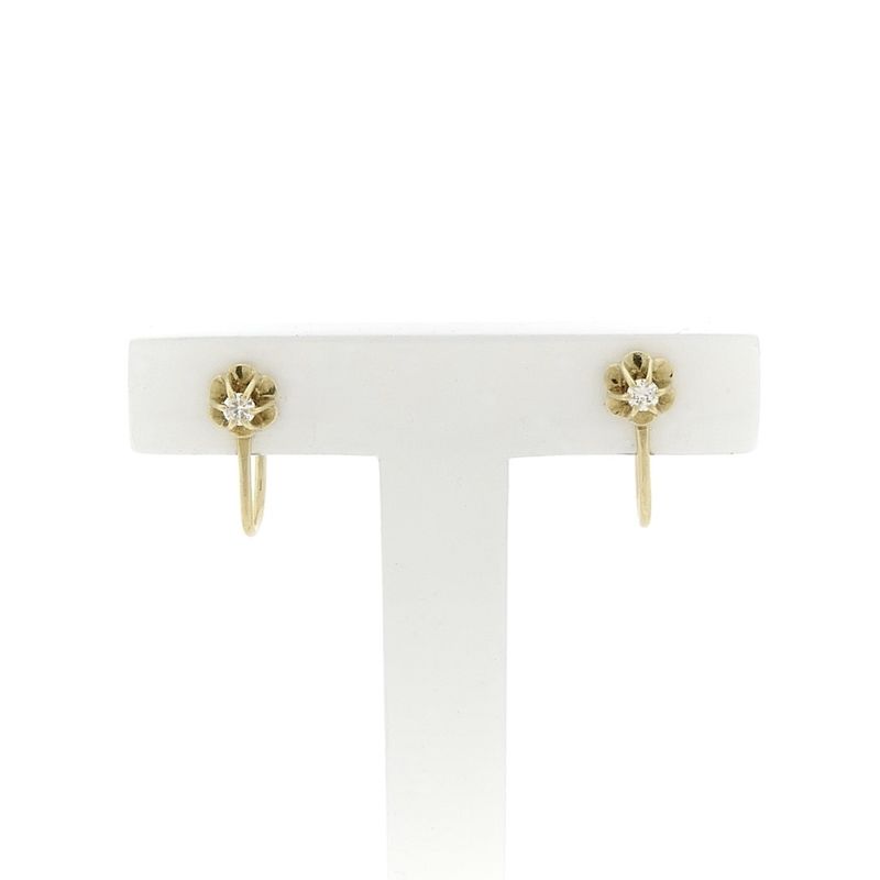 Image 1 of Vintage gold clip-on earrings with diamond; 0.10 ct.