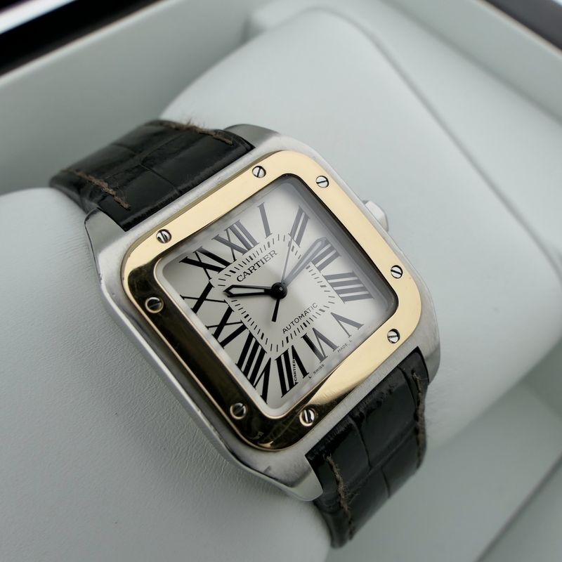 Image 18 of Cartier Santos 100 'Medium' Automatic 2878; 18k rose gold/steel watch